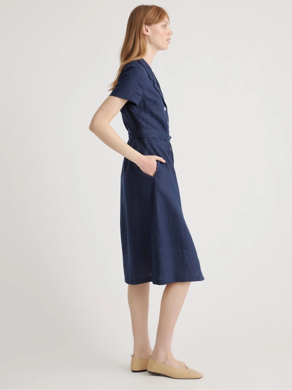 Quince 100% European Linen Button Front Dress Deep Navy Sz XL NEW WITH TAGS - Picture 11 of 13
